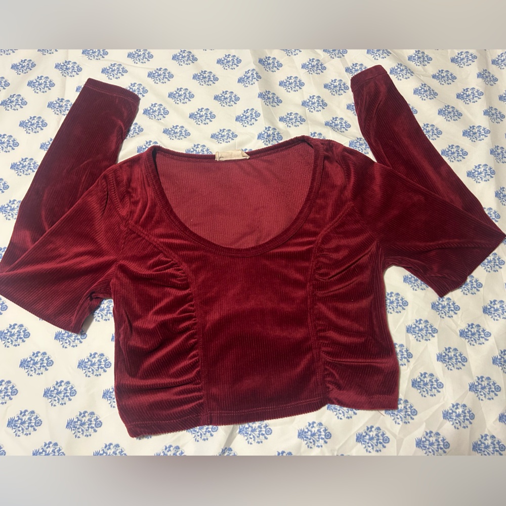 Altar’d State Burgundy Velvety Long Sleeve Top